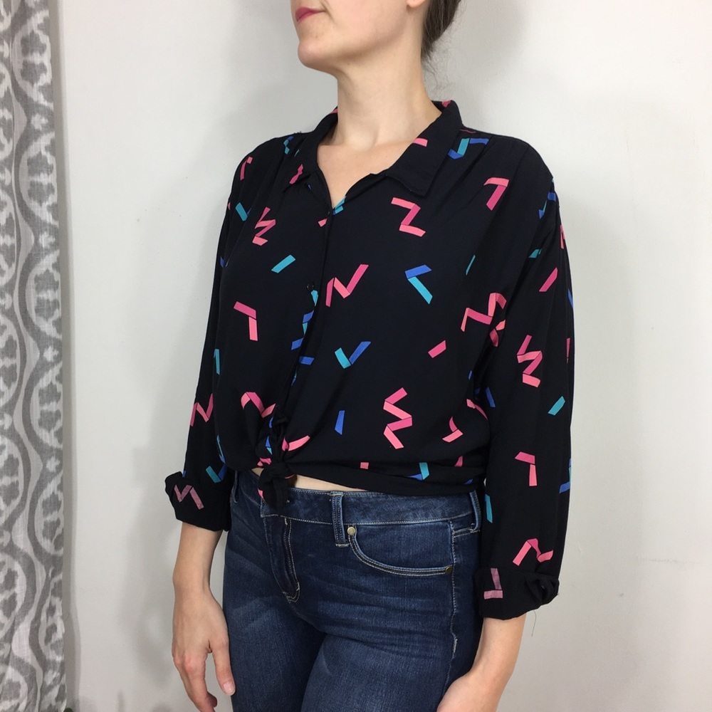 Vintage Hathaway Ribbon Print Button Down Size 12 - Picture 4 of 7